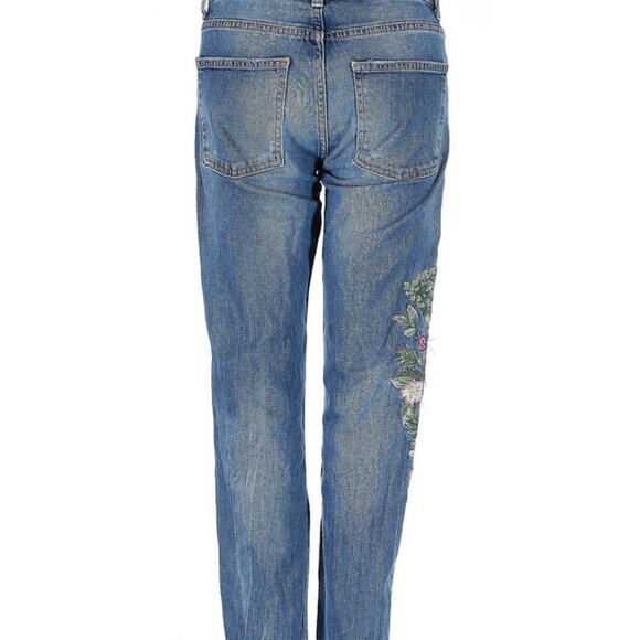 👖 Zara Art Embroidered Jeans Woman’s Face & Floral Boho Vintage 26 waist - Picture 3 of 10
